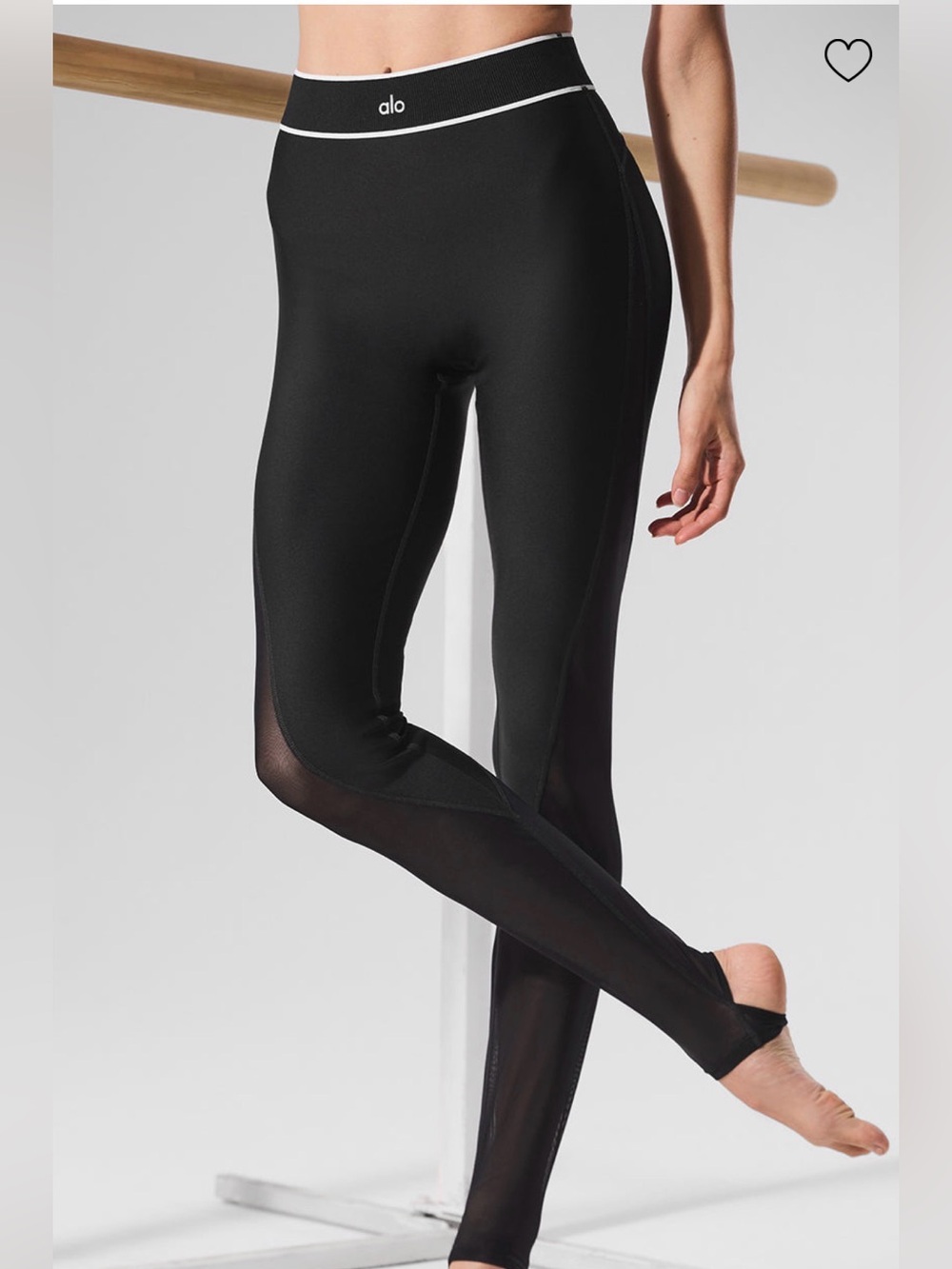 ALO Yoga Black High-Rise Stirrup Legging with Mesh Insets